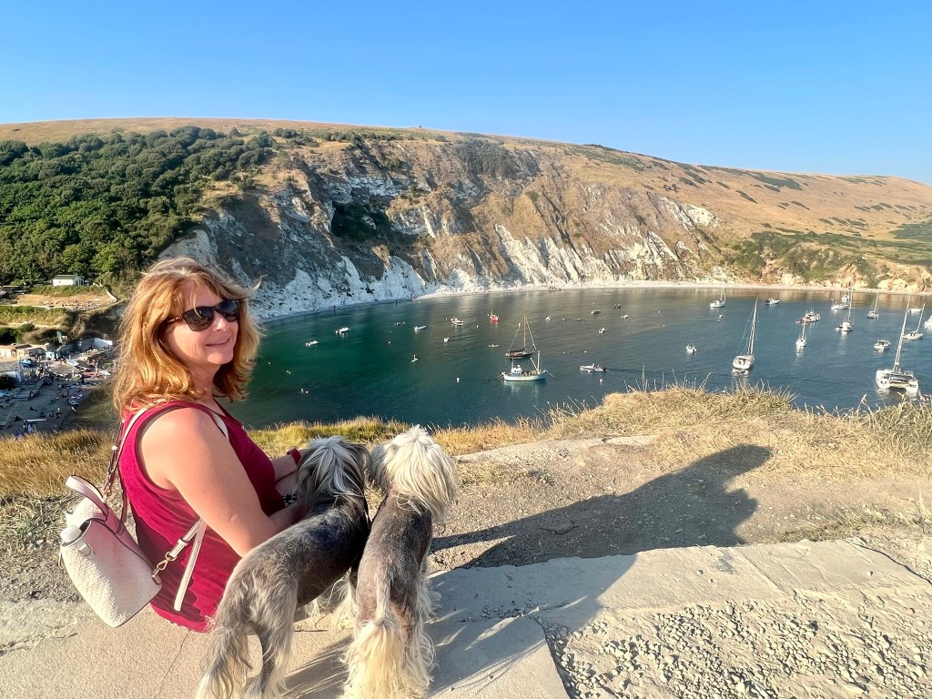 View of Lulworth Cove, Dorset from above.