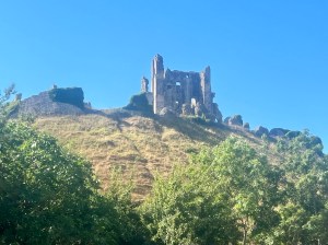 Castle Corfe on top of hill in Purbeck